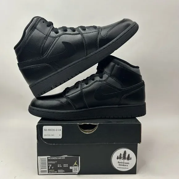 Nike Air Jordan 1 Mid GS “Deep Black Nubuck Swoosh” 2023 - Picture 3 of 5